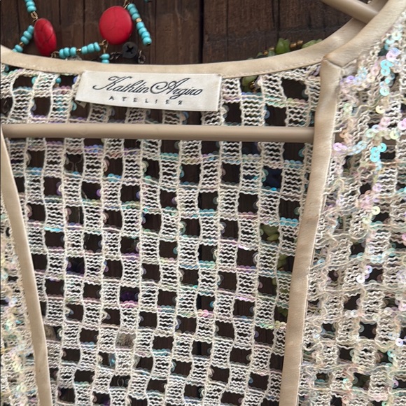 Sequin Mesh Women's Sweater - Cream size S - Picture 2 of 7